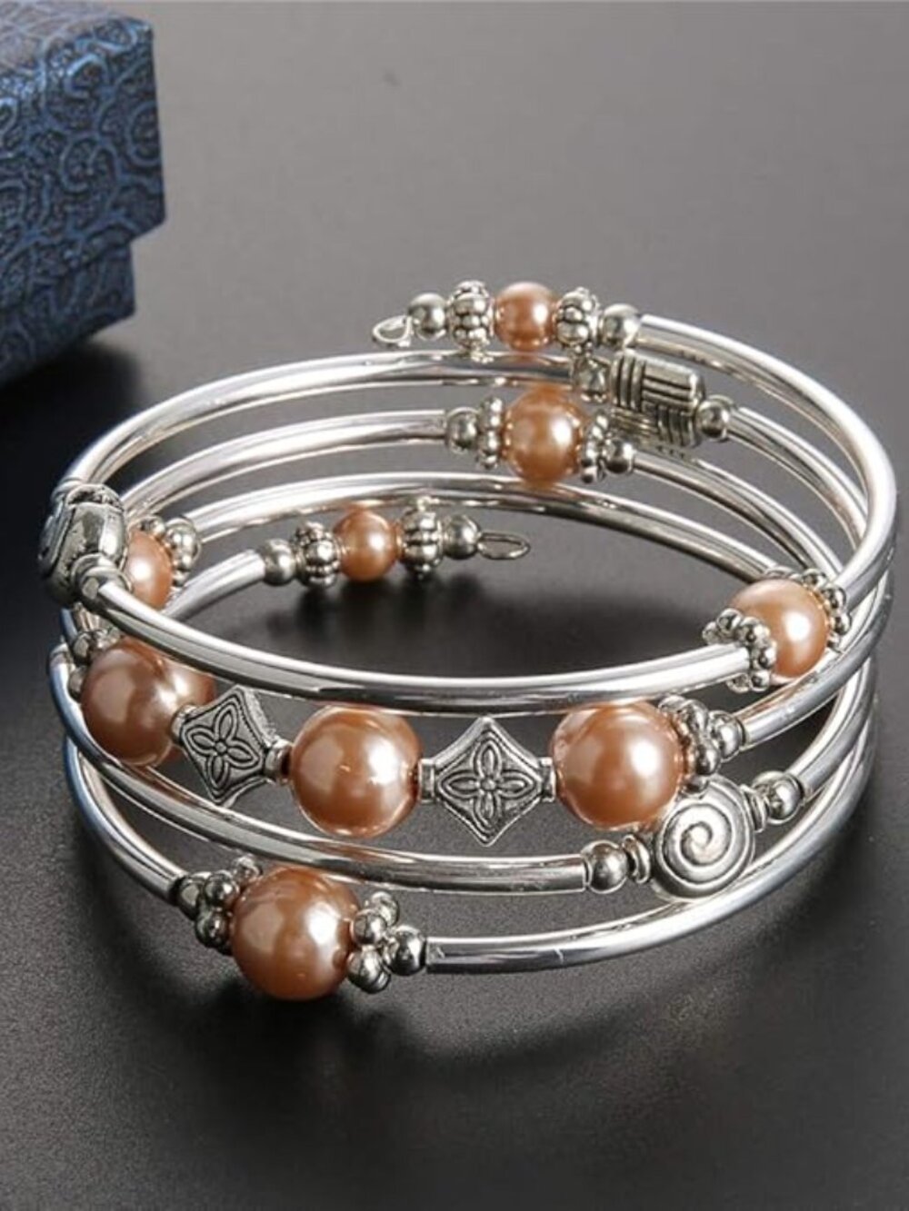 BRAND NEW Beaded Pearl Bangle Wrap Bracelet